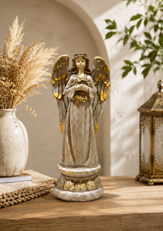 Tall Angel Sculpture with Gold Highlights – Premium Decorative Accent (15.5 Inch)