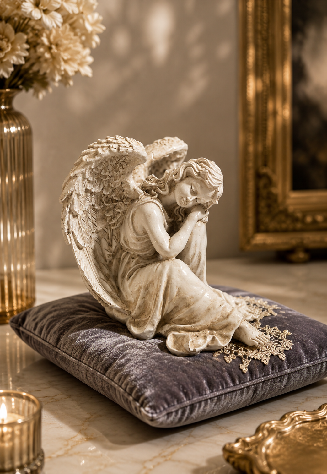 Calm Resting Angel Sculpture – Premium Resin Décor (8.5 Inch)