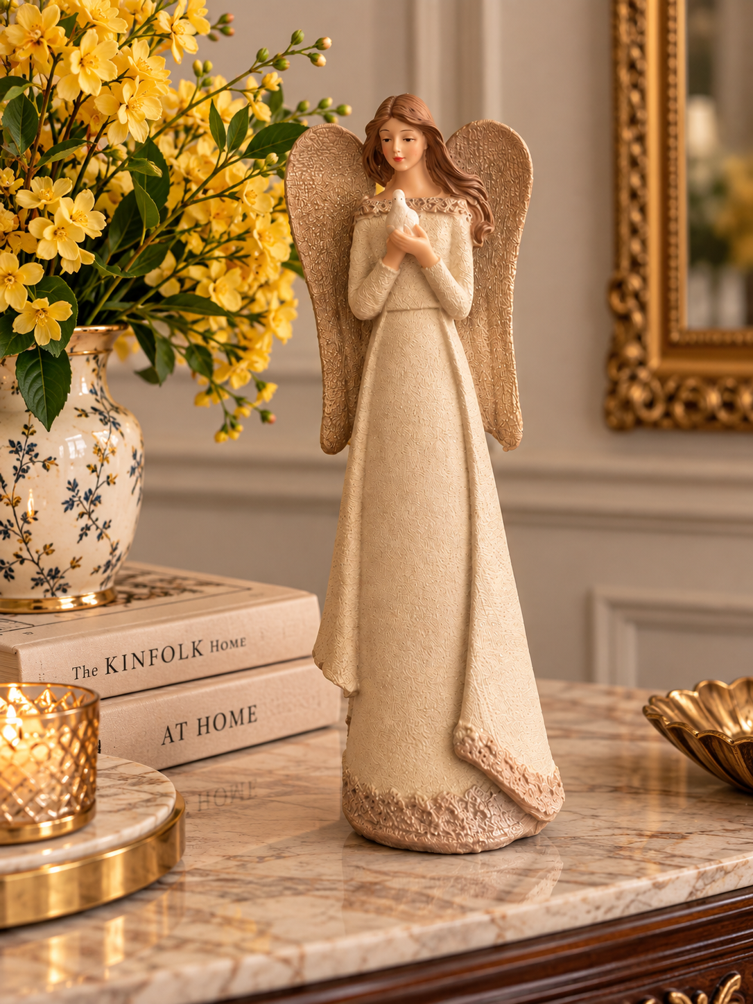 Resin Angel with Dove Figurine