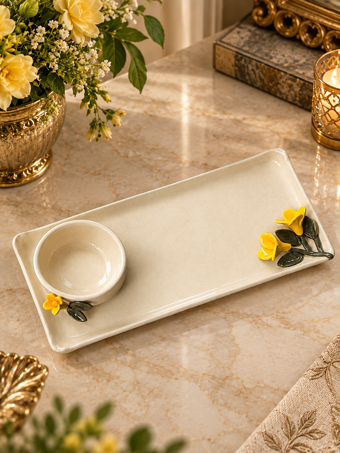 Handmade Ceramic Serving Platter with Dip Bowl