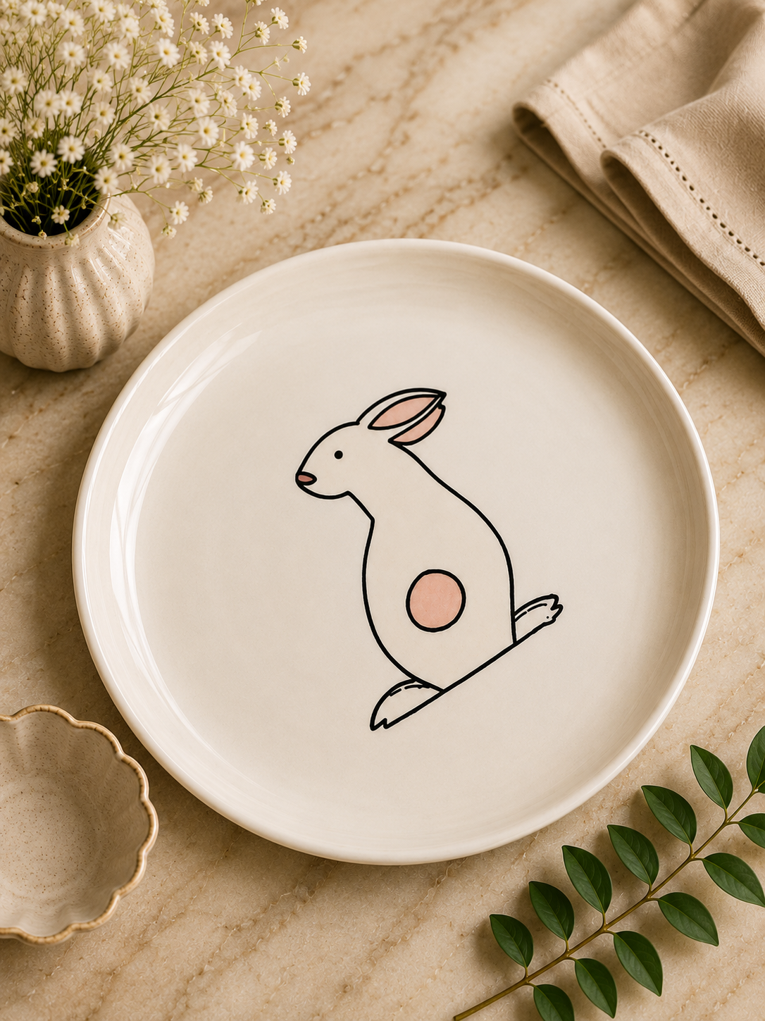 Ceramic Plate with Cute Rabbit Design