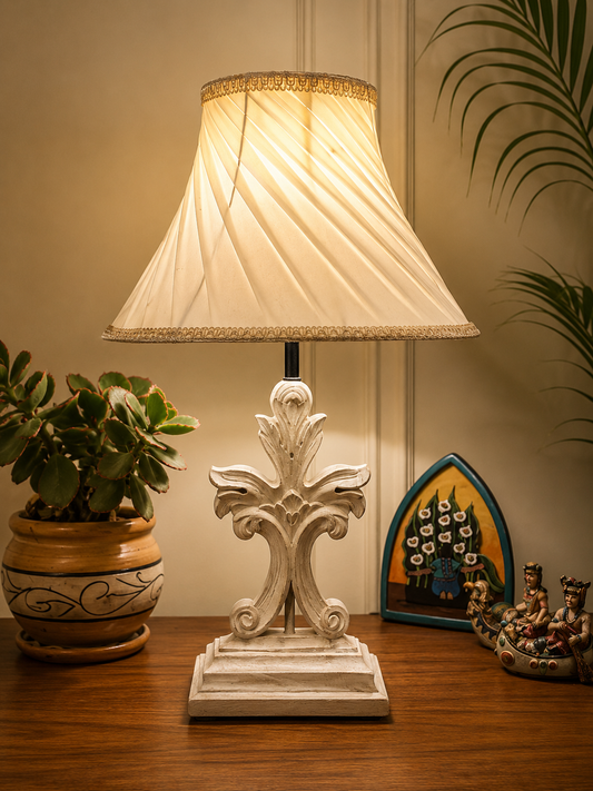 Hand Carved Wooden Table Lamp (Distress Finish) | Vintage Home Decor Lighting