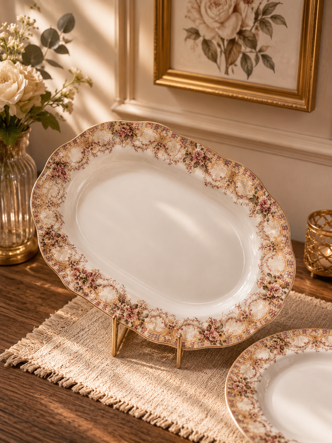 Oval European Vintage Design Platter in Ceramic