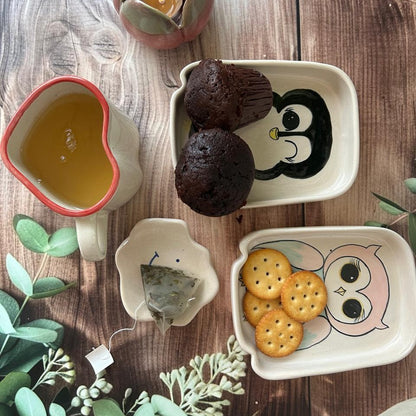 Handmade Owl Design Cookies and Tea Bag Rest - Ceramic