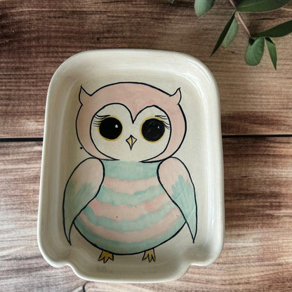 Handmade Owl Design Cookies and Tea Bag Rest - Ceramic