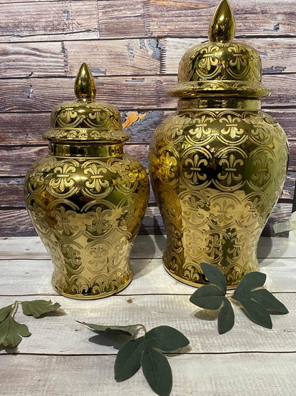 Golden Ceramic Jar Home Decor & Table Decor Size 15 Inches