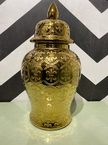 Golden Ceramic Jar Home Decor & Table Decor Size 15 Inches