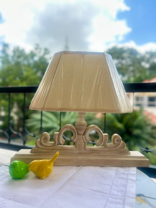 Hand Carved Wooden Table Lamp | Vintage Home Decor Lamp