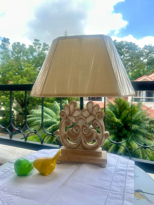 Hand Carved Wooden Table Lamp | Compact Vintage Decor Lamp