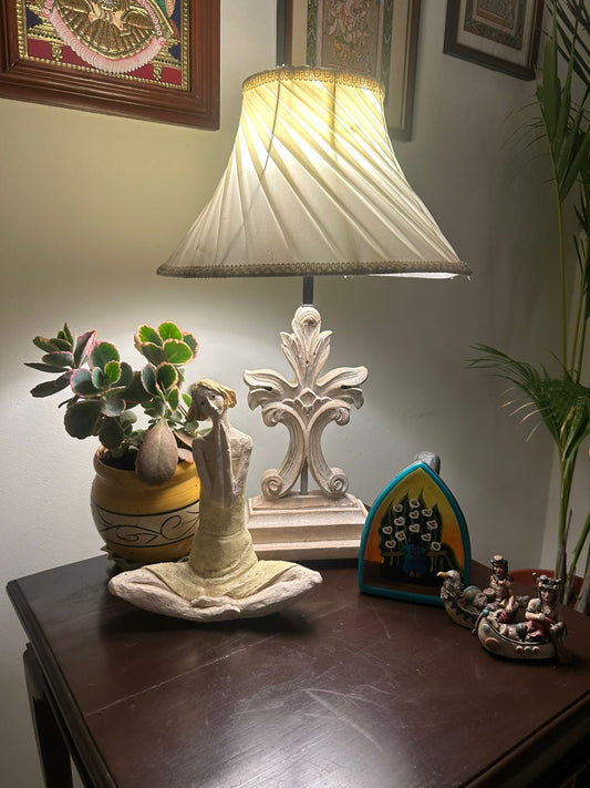 Hand Carved Wooden Table Lamp (Distress Finish) | Vintage Home Decor Lighting