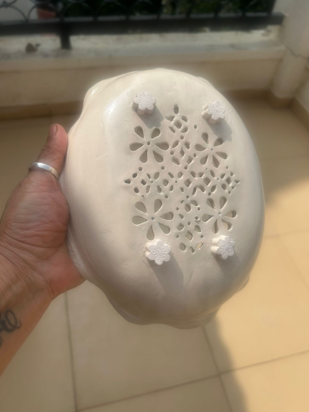 Handmade Ceramic Pasta Strainer – Elegant White Studio Pottery Bowl