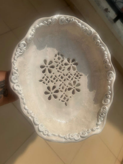Handmade Ceramic Pasta Strainer – Elegant White Studio Pottery Bowl