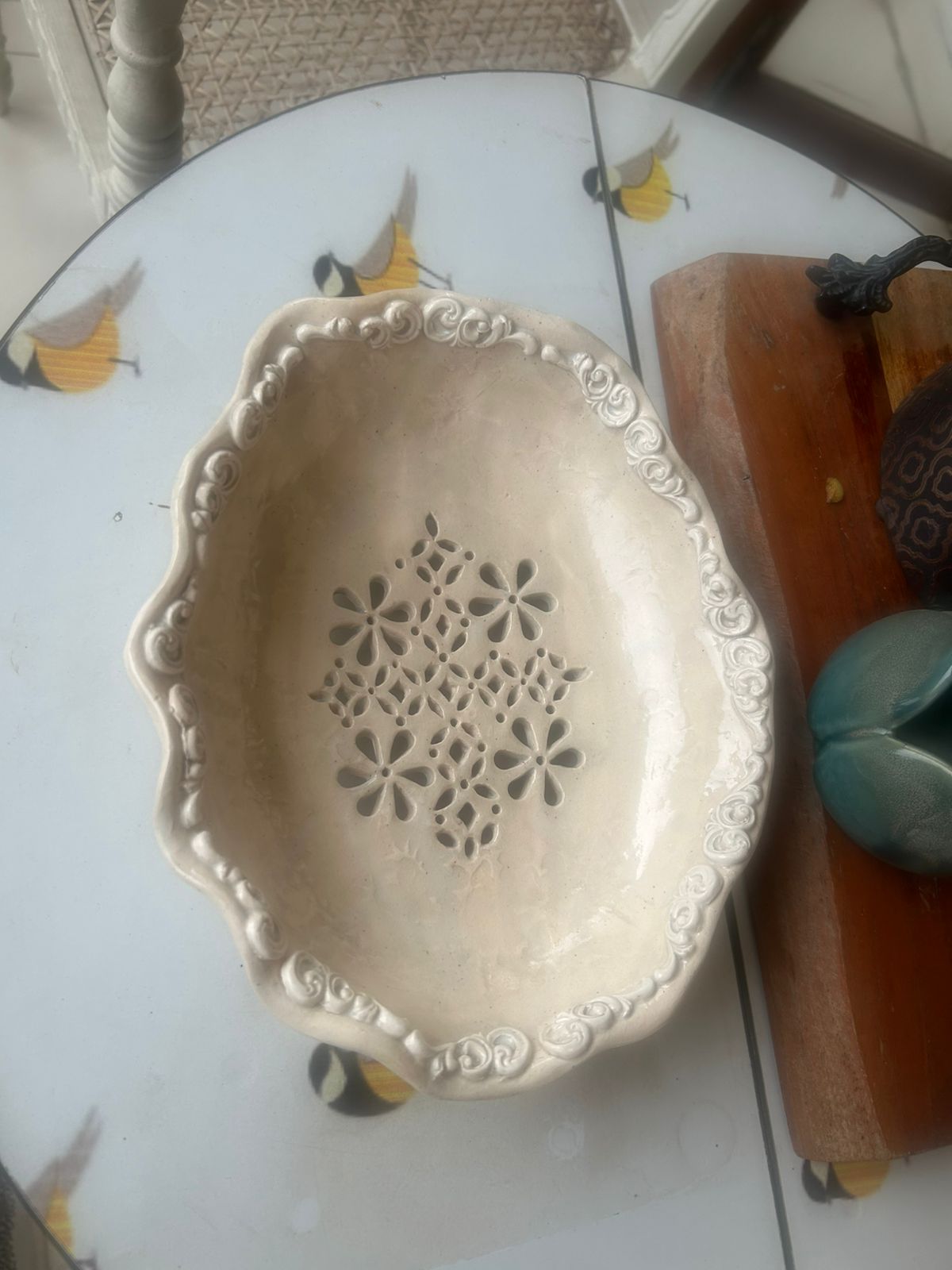 Handmade Ceramic Pasta Strainer – Elegant White Studio Pottery Bowl