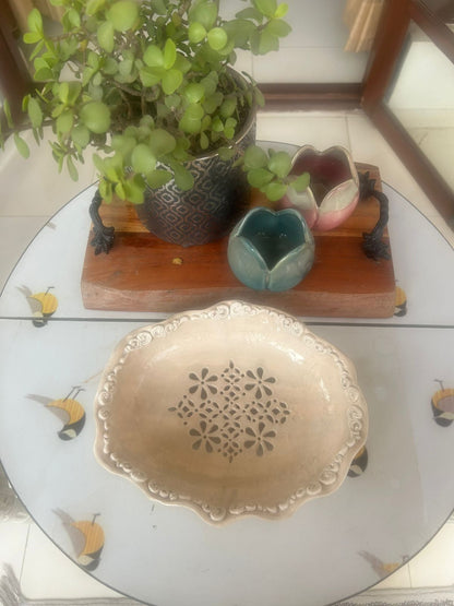 Handmade Ceramic Pasta Strainer – Elegant White Studio Pottery Bowl