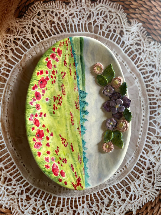 Handmade Hand-Painted Ceramic Serving Platter, Unique Table Decor Art Piece