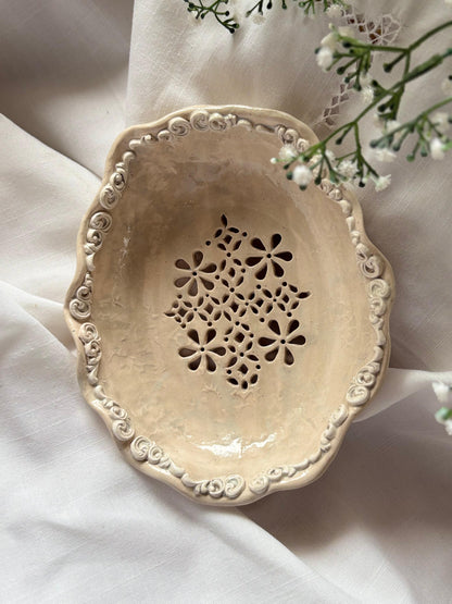 Handmade Ceramic Pasta Strainer – Elegant White Studio Pottery Bowl