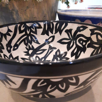 Ceramic Salad Bowl Handpainted Black and White