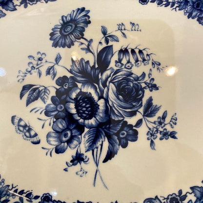 Dark Blue Floral Border Oval Serving Platter