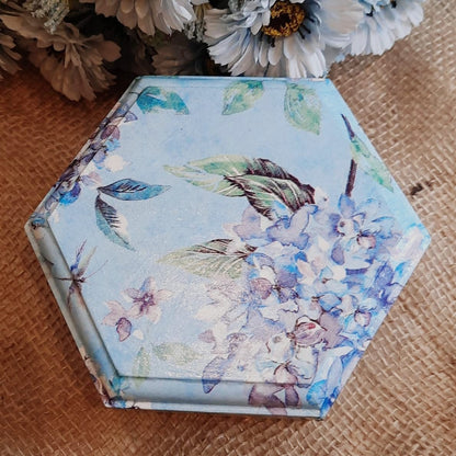 Light Blue Wooden Handmade Hexagon Box
