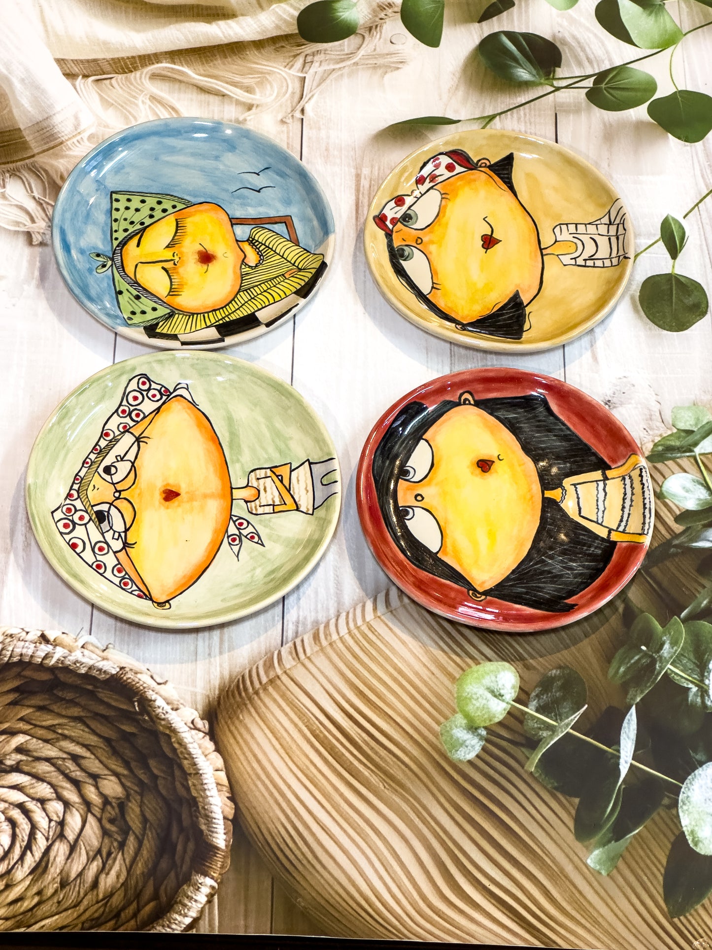 Green ‘Shy Smiles’ Hand-Painted Mug & Saucer – Navya Design