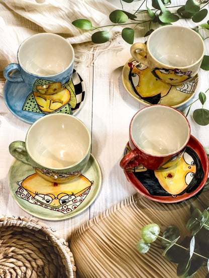 Beige ‘Daydreamer’ Hand-Painted Mug & Saucer – Navya Design
