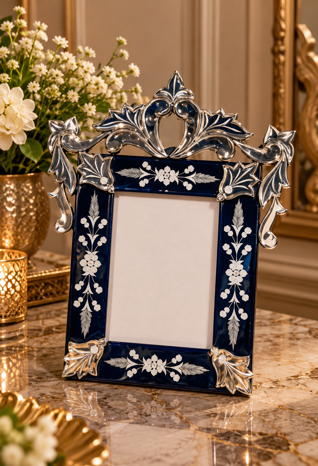 Elegant Blue Decorative Photo Frame