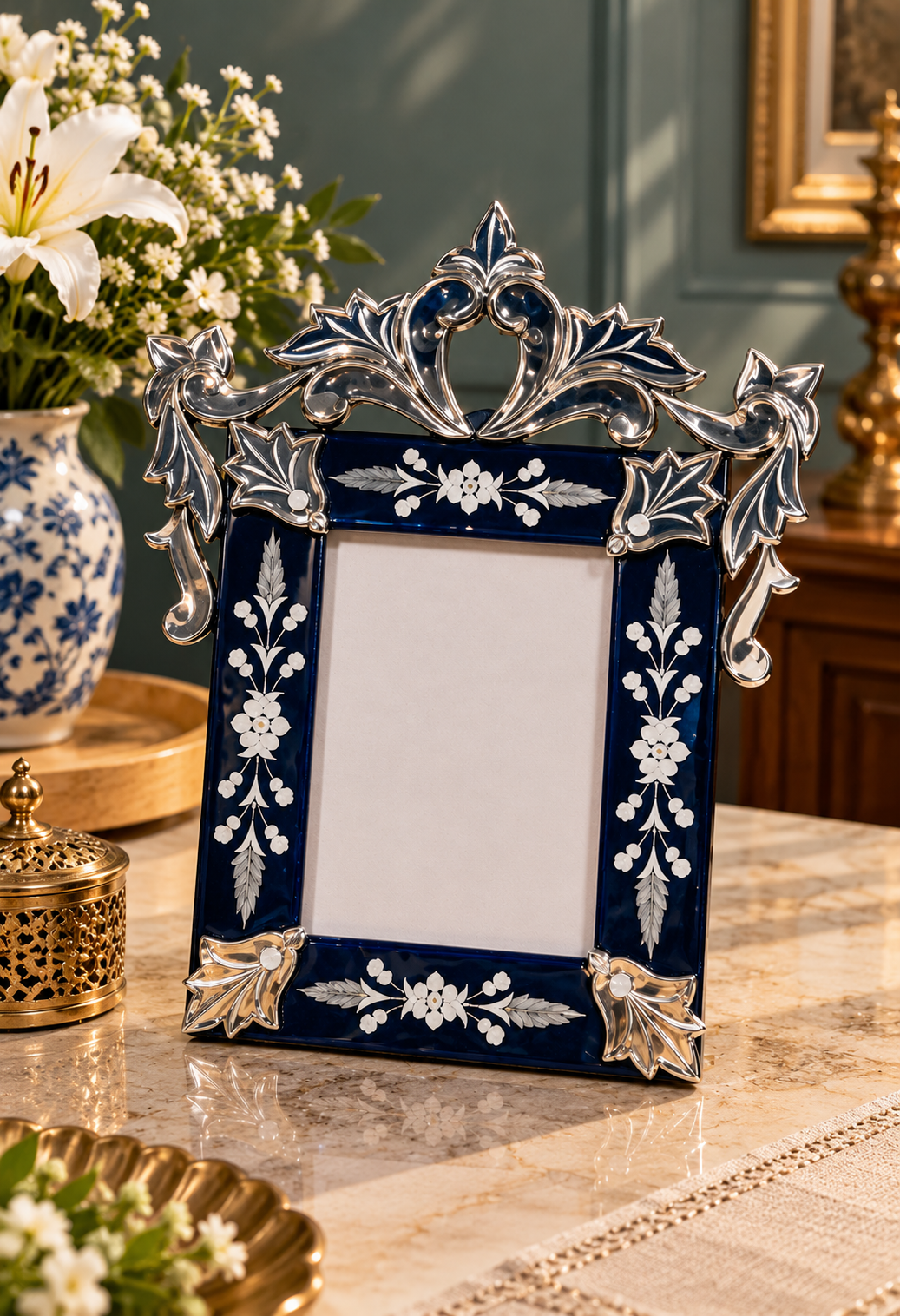 Elegant Blue Decorative Photo Frame