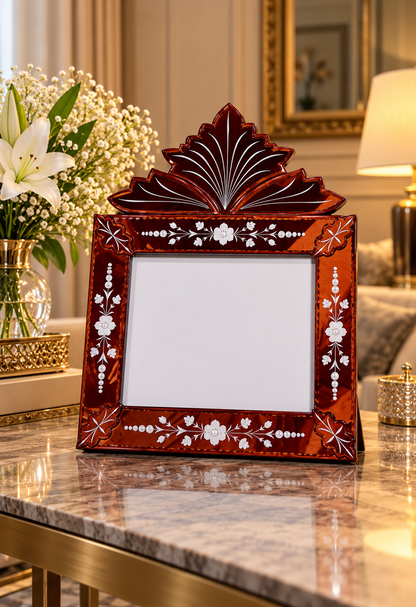 Royal Mahogany Floral Photo Frame with Pearl Detailing