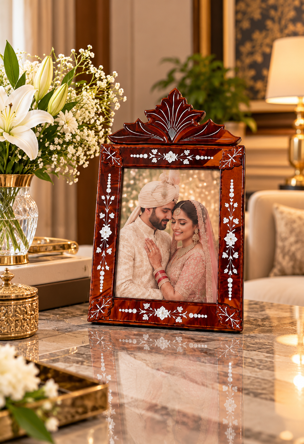 Royal Mahogany Floral Photo Frame