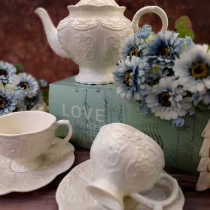 Porcelain Teapot with Embossed Pattern