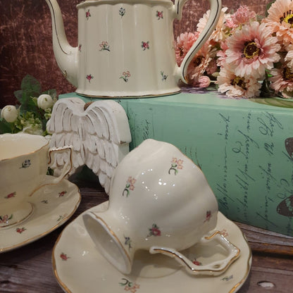 Porcelain Cup & Saucers with Scattered Flower Set of 6