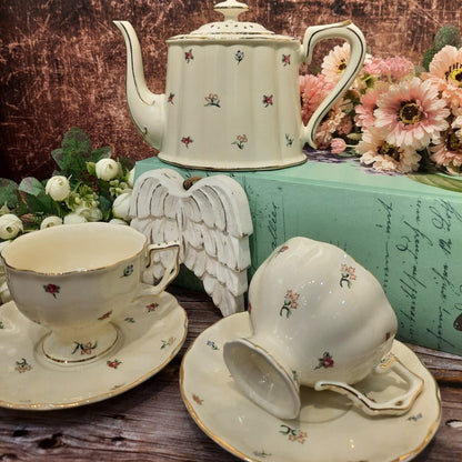 Porcelain Cup & Saucers with Scattered Flower Set of 6