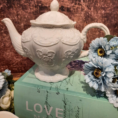 Porcelain Teapot with Embossed Pattern