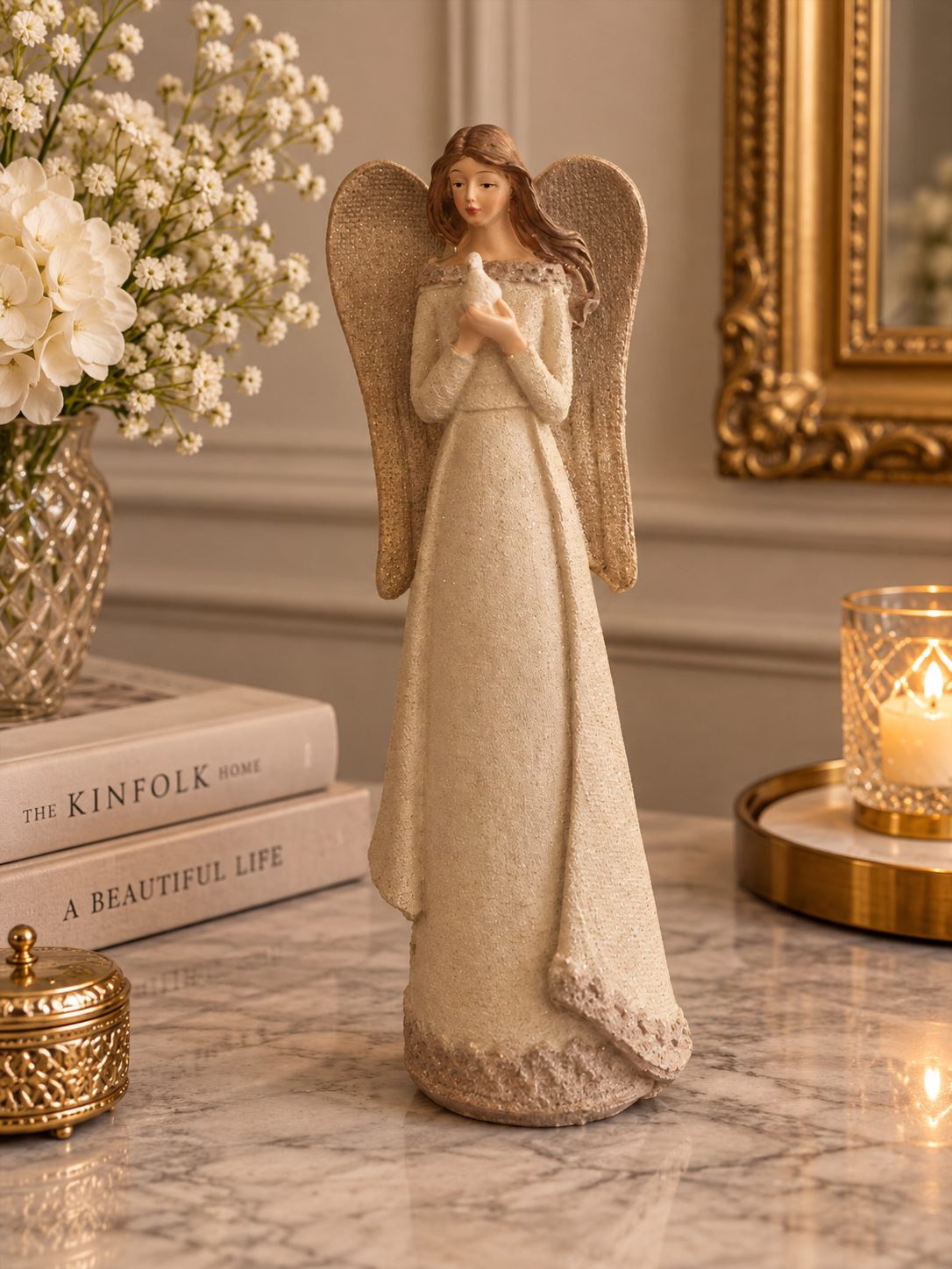 Resin Angel with Dove Figurine