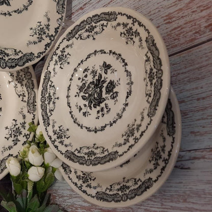 Salad Plate with Black Flower Design Printed