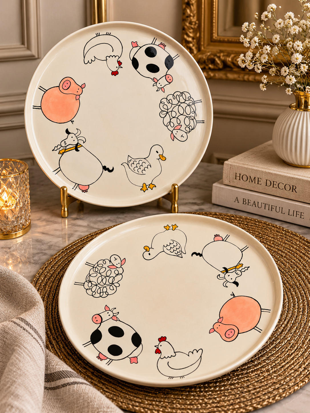 Hand-Painted Animal Farm Ceramic Serving Platter
