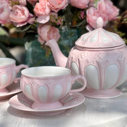 Porcelain Tea Set 6 Cups 6 Saucers One Kettle Pink