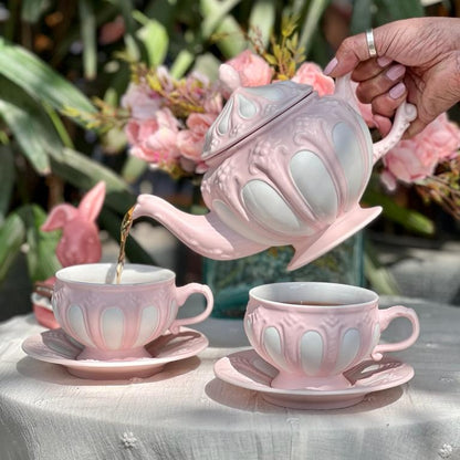 Porcelain Tea Set 6 Cups 6 Saucers One Kettle Pink