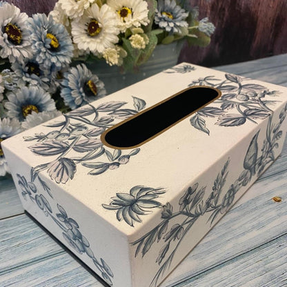 Gray Metal Tissue Box Floral Printed