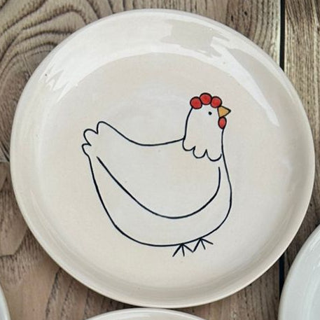 White Ceramic Plate with Chicken Design