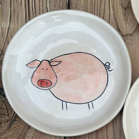 Ceramic Plate with Pink Pig Design