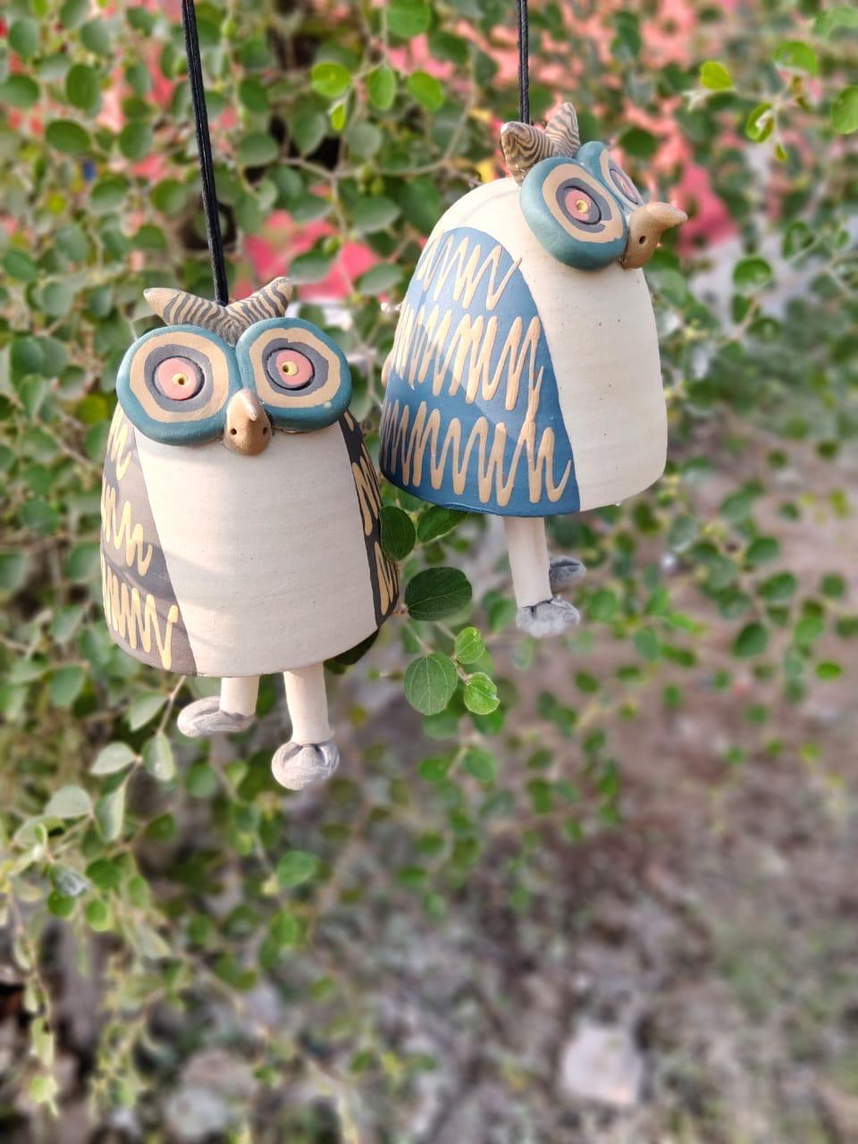 Handcrafted Ceramic Owl Wind Chime for Garden & Balcony – 9 Inch Decorative Hanging