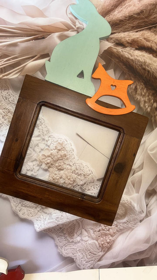 Handcrafted Sheesham Wood Photo Frame with Rabbit Accent (20” Outer, 12” x 13” Inner) – Hand Painted Decorative Wall Frame