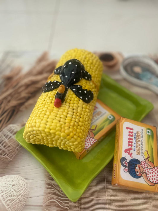 Handcrafted Corn & Chicken Butter Dish – Whimsical Kitchen Serveware