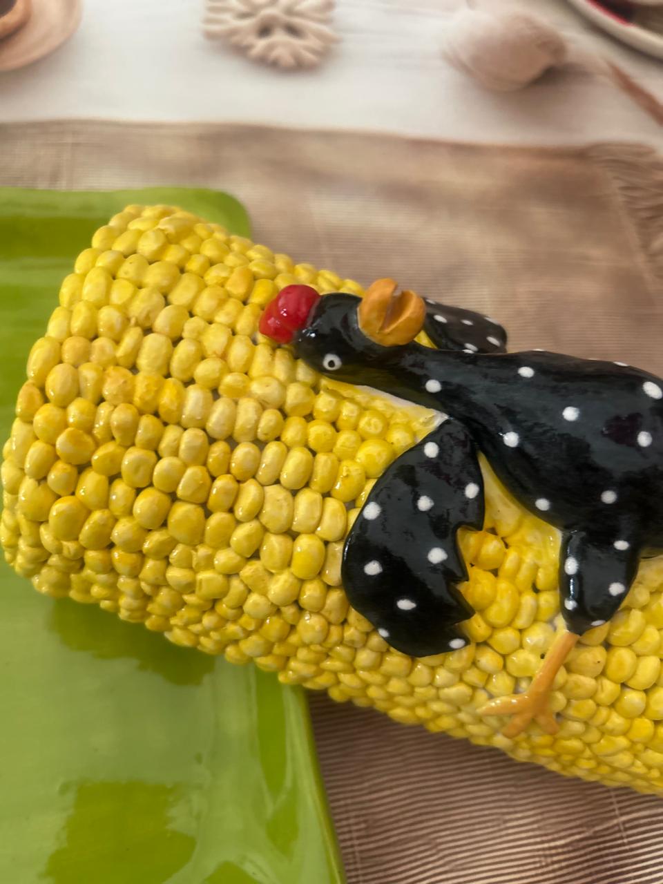 Handcrafted Corn & Chicken Butter Dish – Whimsical Kitchen Serveware