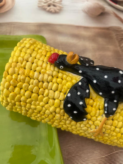 Handcrafted Corn & Chicken Butter Dish – Whimsical Kitchen Serveware