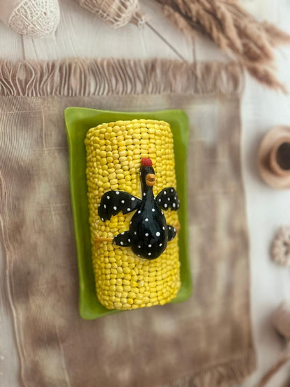 Handcrafted Corn & Chicken Butter Dish – Whimsical Kitchen Serveware