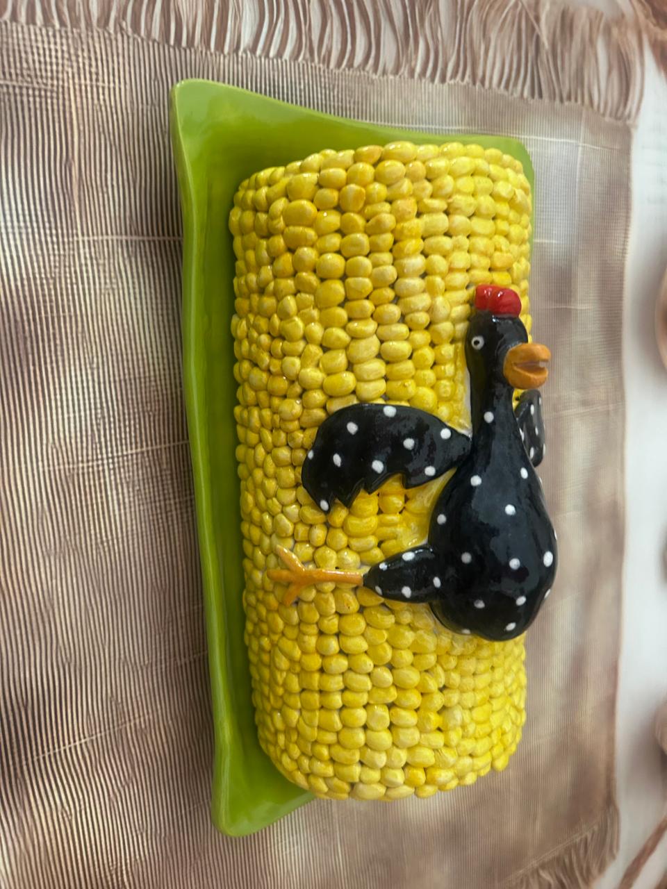 Handcrafted Corn & Chicken Butter Dish – Whimsical Kitchen Serveware