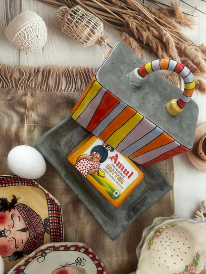 Handmade Country Style Ceramic Butter Dish – Handpainted Rustic Charm