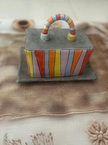 Handmade Country Style Ceramic Butter Dish – Handpainted Rustic Charm